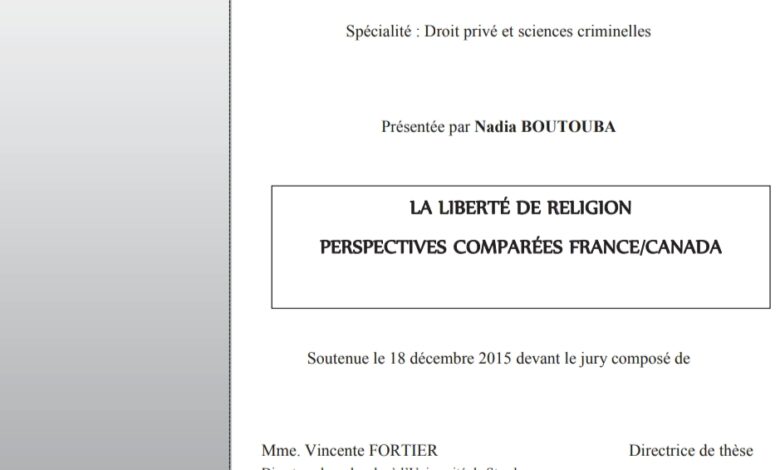 La liberté de religion: perspectives comparées France/Canada La liberté de religion: perspectives comparées France/Canada