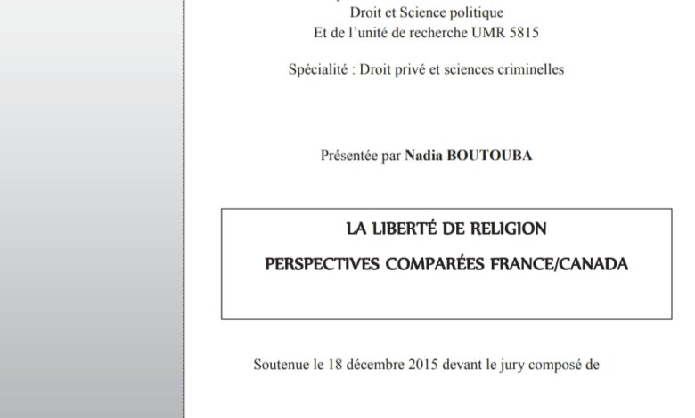 LA LIBERTÉ DE RELIGION PERSPECTIVES COMPARÉES FRANCE/CANADA