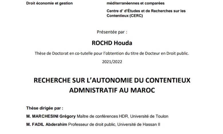 Recherche sur l’autonomie du contentieux administratif au Maroc Recherche sur l’autonomie du contentieux administratif au Maroc