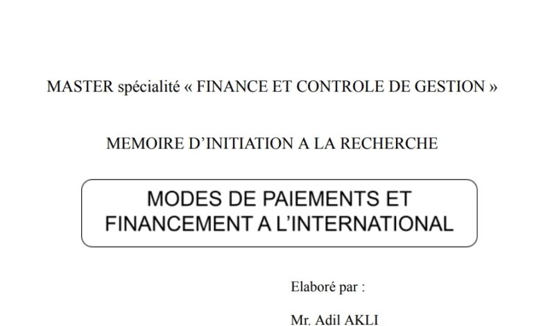 Modes de paiement et financement A l’international